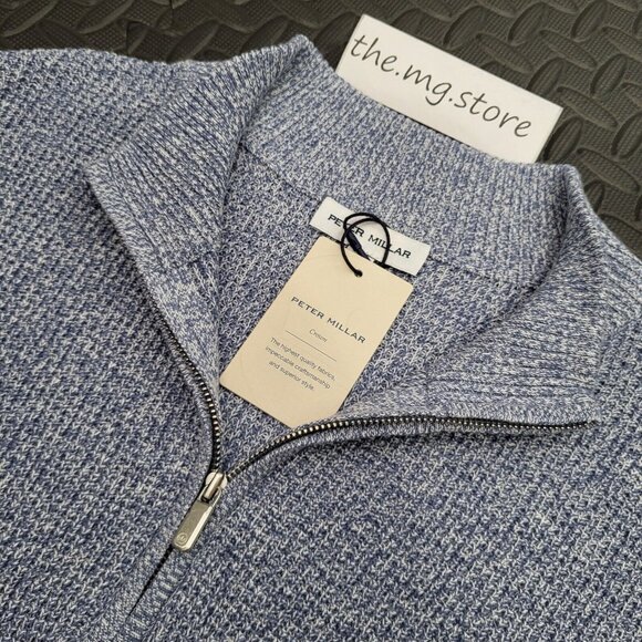 PETER MILLAR Crown Kitts Twisted Quarter-Zip Sweater Blue Granite Mens Sz M $250 - Picture 2 of 5